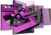 GroepArt - Schilderij -  Abstract - Paars, Roze, Grijs - 160x90cm 4Luik - Schilderij Op Canvas - Foto Op Canvas