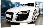 GroepArt - Canvas Schilderij - Audi - Zwart, Wit, Blauw - 150x80cm 5Luik- Groot Collectie Schilderijen Op Canvas En Wanddecoraties
