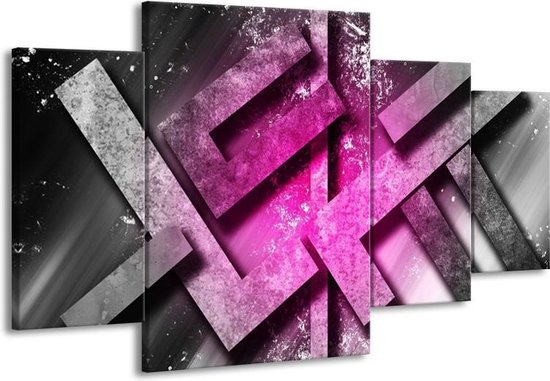 GroepArt - Schilderij -  Abstract - Roze, Grijs, Wit - 160x90cm 4Luik - Schilderij Op Canvas - Foto Op Canvas