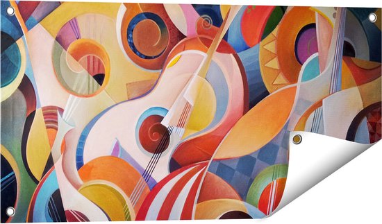 Gards Tuinposter Kleurrijke Gitaar Achtergrond - Abstract - 80x40 cm - Tuindoek - Tuindecoratie - Wanddecoratie buiten - Tuinschilderij