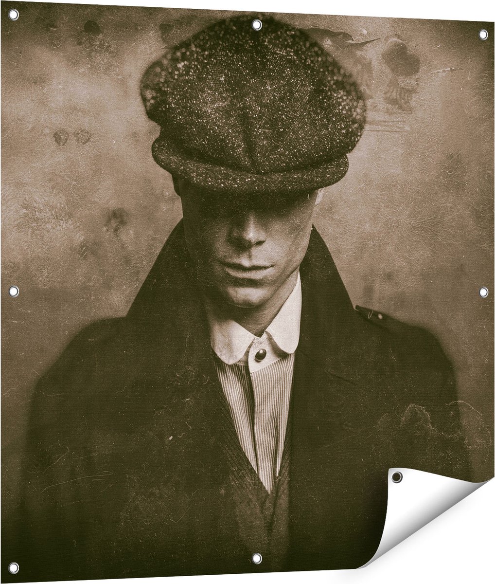 Gards Tuinposter Engelse Gangster uit Jaren 1920 - Zwart Wit - 90x90 cm - Tuindoek - Tuindecoratie - Wanddecoratie buiten - Tuinschilderij Multikleur