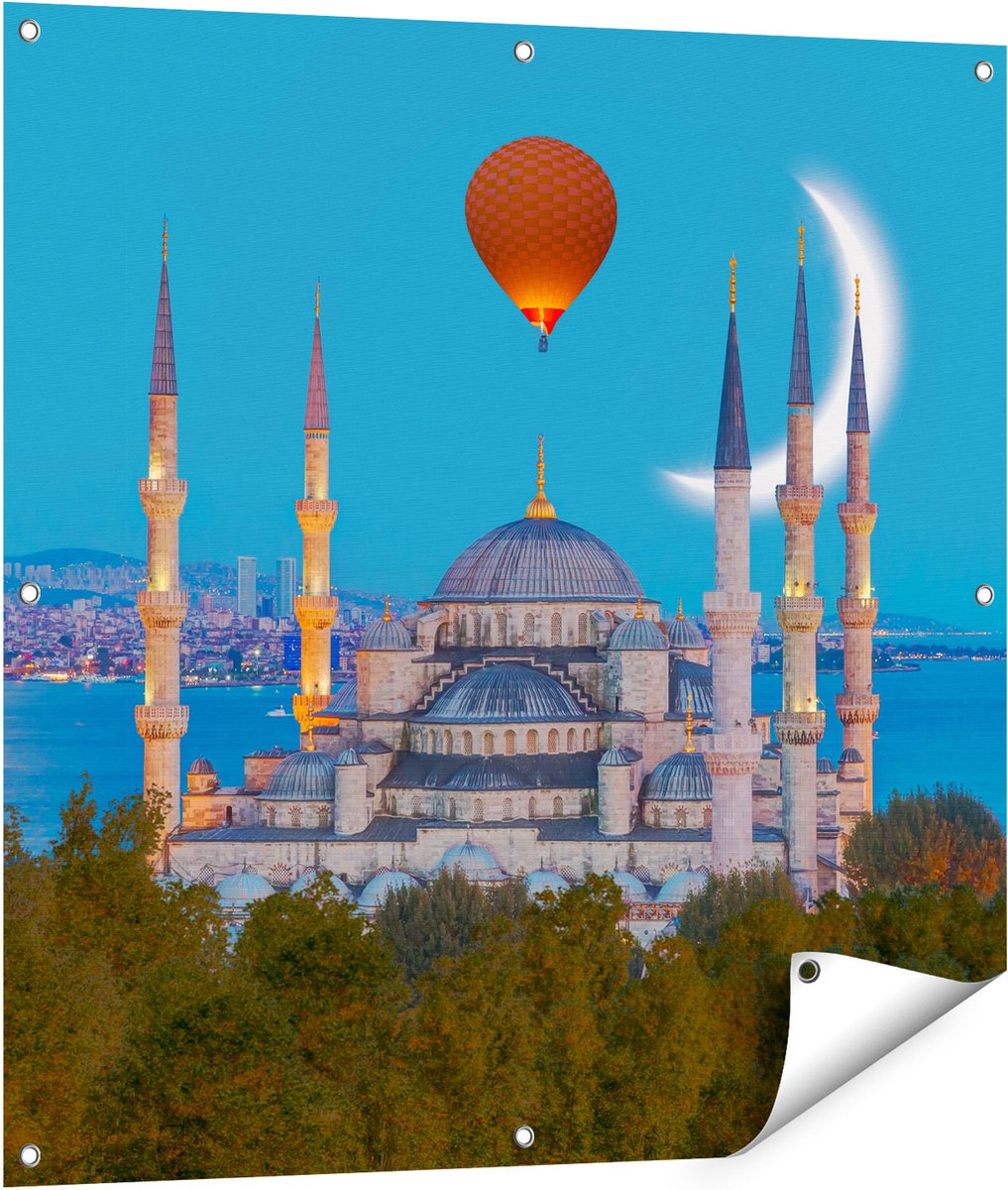 Gards Tuinposter Sultan Ahmetmoskee in Istanbul - 90x90 cm - Tuindoek - Tuindecoratie - Wanddecoratie buiten - Tuinschilderij Multikleur