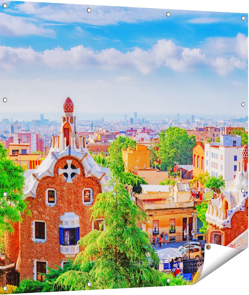 Gards Tuinposter Park G�ell in Barcelona - Kleurrijk - 110x110 cm - Tuindoek - Tuindecoratie - Wanddecoratie buiten - Tuinschilderij Multikleur