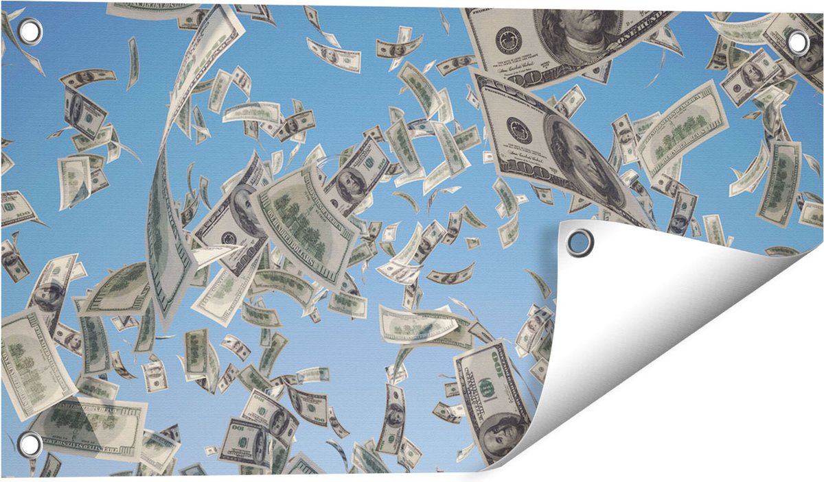 Gards Tuinposter Dollarbiljetten in de Lucht - Geld - 60x30 cm - Tuindoek - Tuindecoratie - Wanddecoratie buiten - Tuinschilderij Multikleur