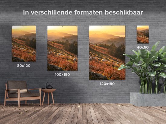 Affiche de jardin du Gards Moutons dans les Montagnes - 100x150 cm - Toile de jardin - Décoration de jardin - Décoration murale extérieure - Tableau de jardin