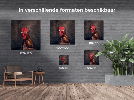 Gards Tuinposter Haan van Dichtbij - 80x80 cm - Tuindoek - Tuindecoratie - Wanddecoratie buiten - Tuinschilderij