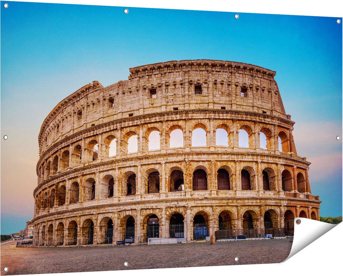 Gards Tuinposter Colosseum in Rome met de Blauwe Lucht - 150x100 cm - Tuindoek - Tuindecoratie - Wanddecoratie buiten - Tuinschilderij Multikleur