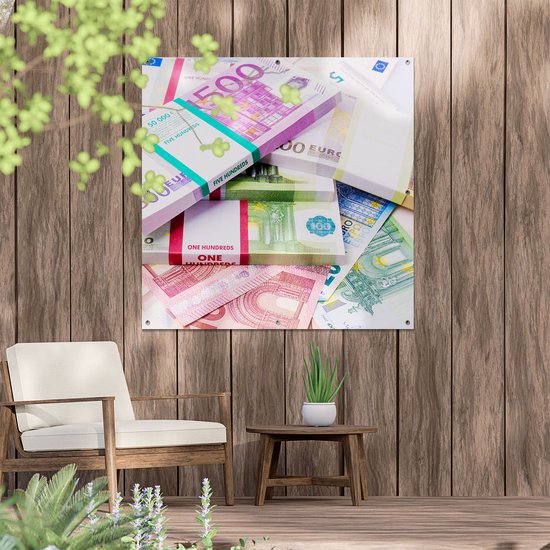 Gards Affiche de Jardin Billets Euro - Piles - 100x100 cm - Toile de Jardin - Décoration de jardin - Décoration murale Extérieure - Tableau Jardin