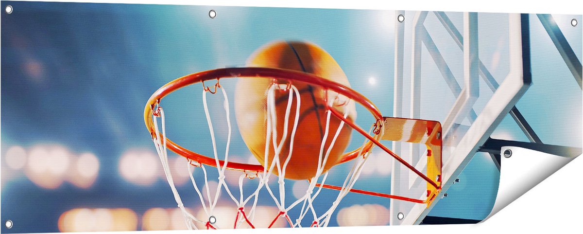 Gards Tuinposter Basketbal in Ring - Hoepel - Bord - 150x50 cm - Tuindoek - Tuindecoratie - Wanddecoratie buiten - Tuinschilderij Multikleur