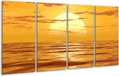 GroepArt - Glasschilderij - Zonsondergang - Geel, Oranje, Bruin - 160x80cm 4Luik - Foto Op Glas - Geen Acrylglas Schilderij - 6000+ Glasschilderijen Collectie - Wanddecoratie