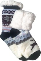 Merino Wollen sokken - Zwart Paars met Sneeuwvlok/rendier - maat 35/38 - Huissokken - Antislip sokken - Warme sokken – Winter sokken