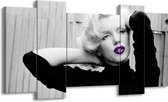 GroepArt - Schilderij - Marilyn Monroe - Grijs, Zwart, Paars - 120x65cm 5Luik - Foto Op Canvas - GroepArt 6000+ Schilderijen 0p Canvas Art Collectie - Wanddecoratie