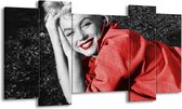 GroepArt - Schilderij - Marilyn Monroe - Zwart, Rood, Grijs - 120x65cm 5Luik - Foto Op Canvas - GroepArt 6000+ Schilderijen 0p Canvas Art Collectie - Wanddecoratie
