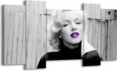 GroepArt - Schilderij - Marilyn Monroe - Grijs, Zwart, Paars - 120x65cm 5Luik - Foto Op Canvas - GroepArt 6000+ Schilderijen 0p Canvas Art Collectie - Wanddecoratie