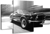 GroepArt - Schilderij -  Auto, Mustang - Zwart, Grijs - 160x90cm 4Luik - Schilderij Op Canvas - Foto Op Canvas