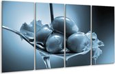 GroepArt - Glasschilderij - Olijven, Keuken - Blauw, Grijs - 160x80cm 4Luik - Foto Op Glas - Geen Acrylglas Schilderij - 6000+ Glasschilderijen Collectie - Wanddecoratie