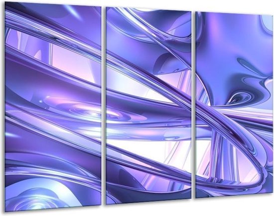 Glasschilderij Abstract - Blauw, Wit, Paars - 120x80cm 3Luik - Foto Op Glas - Geen Acrylglas Schilderij - GroepArt 6000+ Glas Art Collectie - Maatwerk Mogelijk