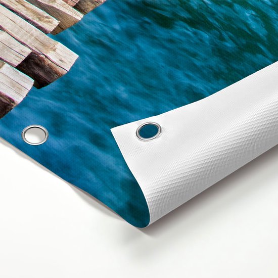 Affiche de jardin Gards Chemin en bois sur l' Water à la Chutes d'eau - 180x120 cm - Toile de jardin - Décoration de jardin - Décoration murale extérieur - Tableau de jardin