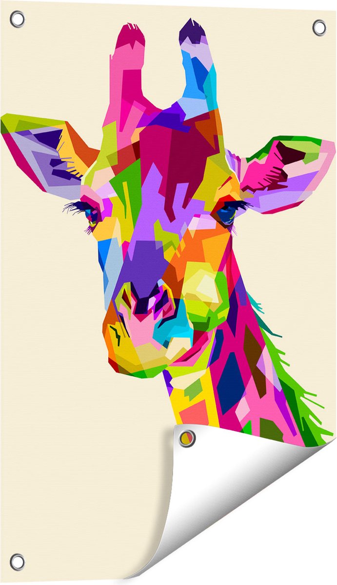 Gards Tuinposter Kleurrijke Giraffe - Abstract - 40x60 cm - Tuindoek - Tuindecoratie - Wanddecoratie buiten - Tuinschilderij Multikleur