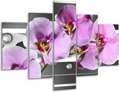 Glasschilderij -  Orchidee - Grijs, Paars, Wit - 100x70cm 5Luik - Geen Acrylglas Schilderij - GroepArt 6000+ Glasschilderijen Collectie - Wanddecoratie- Foto Op Glas