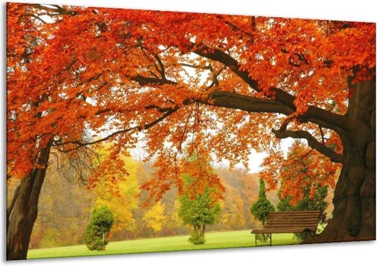 Peinture sur verre d'automne | Orange, vert, jaune | 120x70cm 1Hatch | Tirage photo sur verre |  F001312