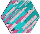 Dibond Hexagon - Zigzag Vakken in Blauw, Roze en Paars - 30x26.1 cm Foto op Hexagon (Met Ophangsysteem)