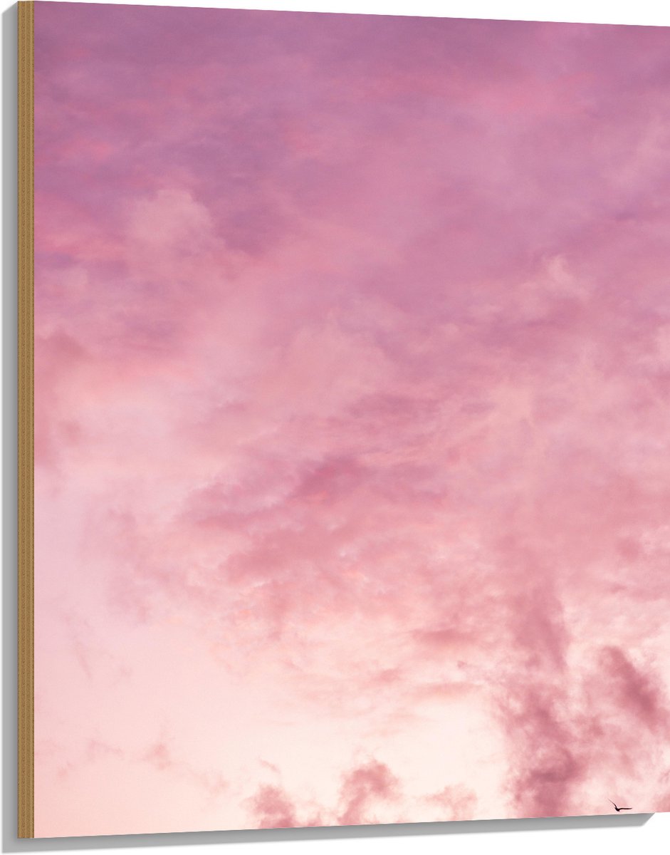 Hout - Zachtroze Lucht met Sluierbewolking - 75x100 cm - 9 mm dik - Foto op Hout (Met Ophangsysteem)