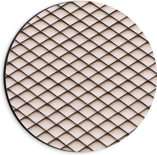 Dibond Muurcirkel - Visnet Patroon van Zwart op Beige - 20x20 cm Foto op Aluminium Muurcirkel (met ophangsysteem)