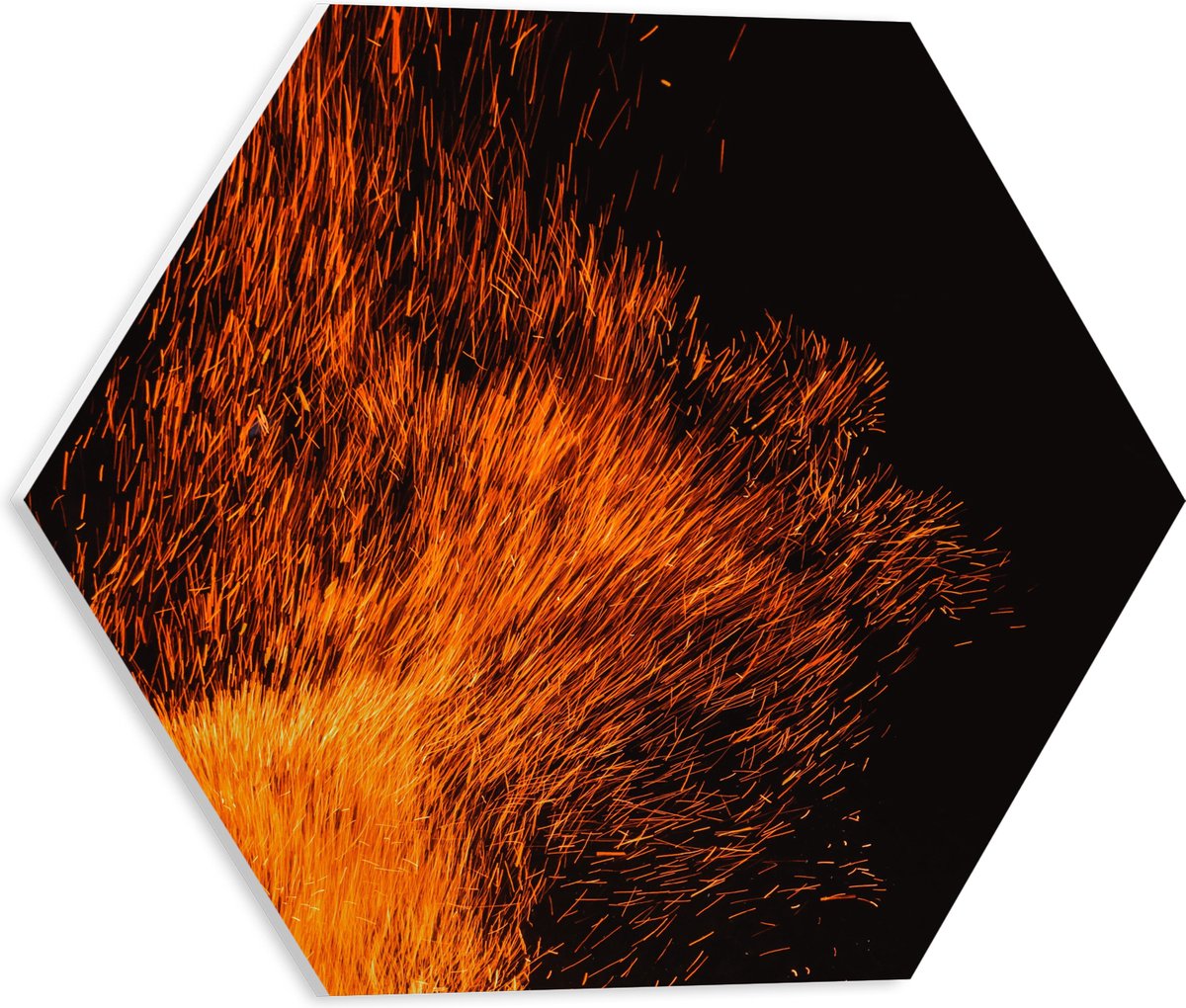 PVC Schuimplaat Hexagon - Oranje Spetters van Vuurkorf - 40x34.8 cm Foto op Hexagon (Met O