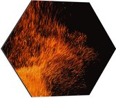 Dibond Hexagon - Oranje Spetters van Vuurkorf - 50x43.5 cm Foto op Hexagon (Met Ophangsysteem)