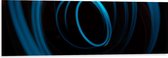 Dibond - Willekeurige Blauwe Cirkels in Donkere Omgeving - 120x40 cm Foto op Aluminium (Met Ophangsysteem)