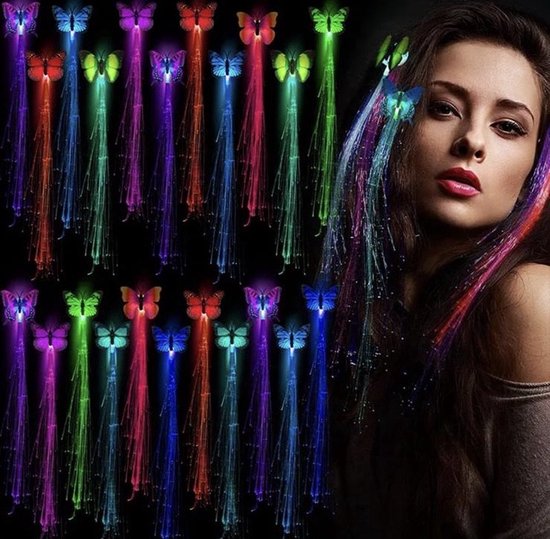 Foto: Akyol haar extension vlinder 1 stuk verschillende kleuren led haar extension kerst cadeau voor kerst meiden haarclip met licht roze haar extension meerdere kleuren extension vlinder nep haar cadeau carnaval s