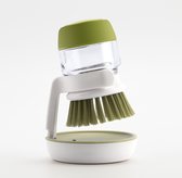 Hazlö Brosse à vaisselle avec distributeur de savon - Y compris le support - Réservoir de savon pour brosse à vaisselle - Rechargeable - Brosse à main savon - Vert