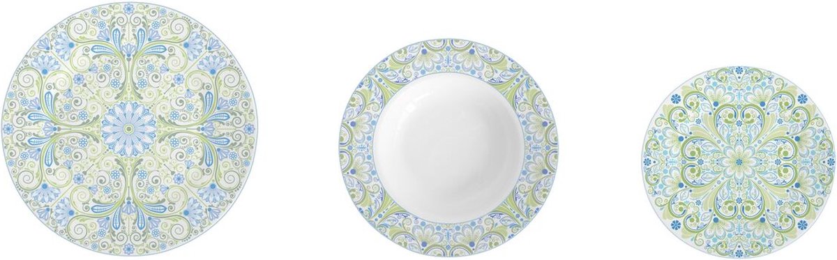 Serviesset DKD Home Decor Porselein Blauw Groen 18 Onderdelen