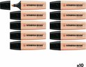 Doos met 10 perzikkleurige STABILO BOSS ORIGINAL markers, elk met zwarte dop.