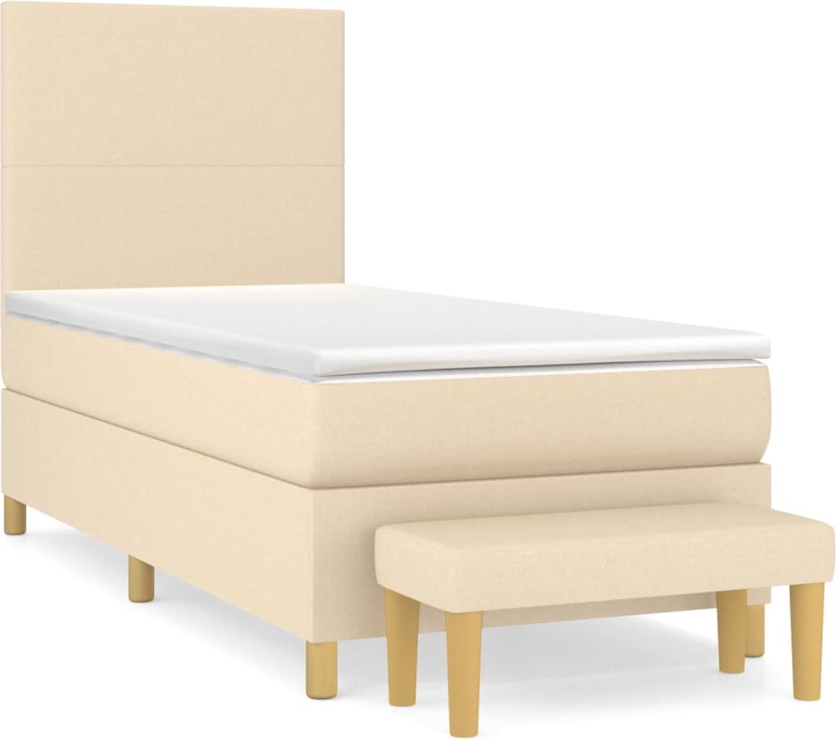 vidaXL - Boxspring - met - matras - stof - crèmekleurig - 90x200 - cm