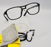 Leesbril +1,5 / Unisex bril / bril op sterkte / zwart 013549 / Leuke trendy unisex montuur met microvezeldoekje en koord / lunette de lecture +1.5 / leesbril met doekje / Lunettes / Aland optiek