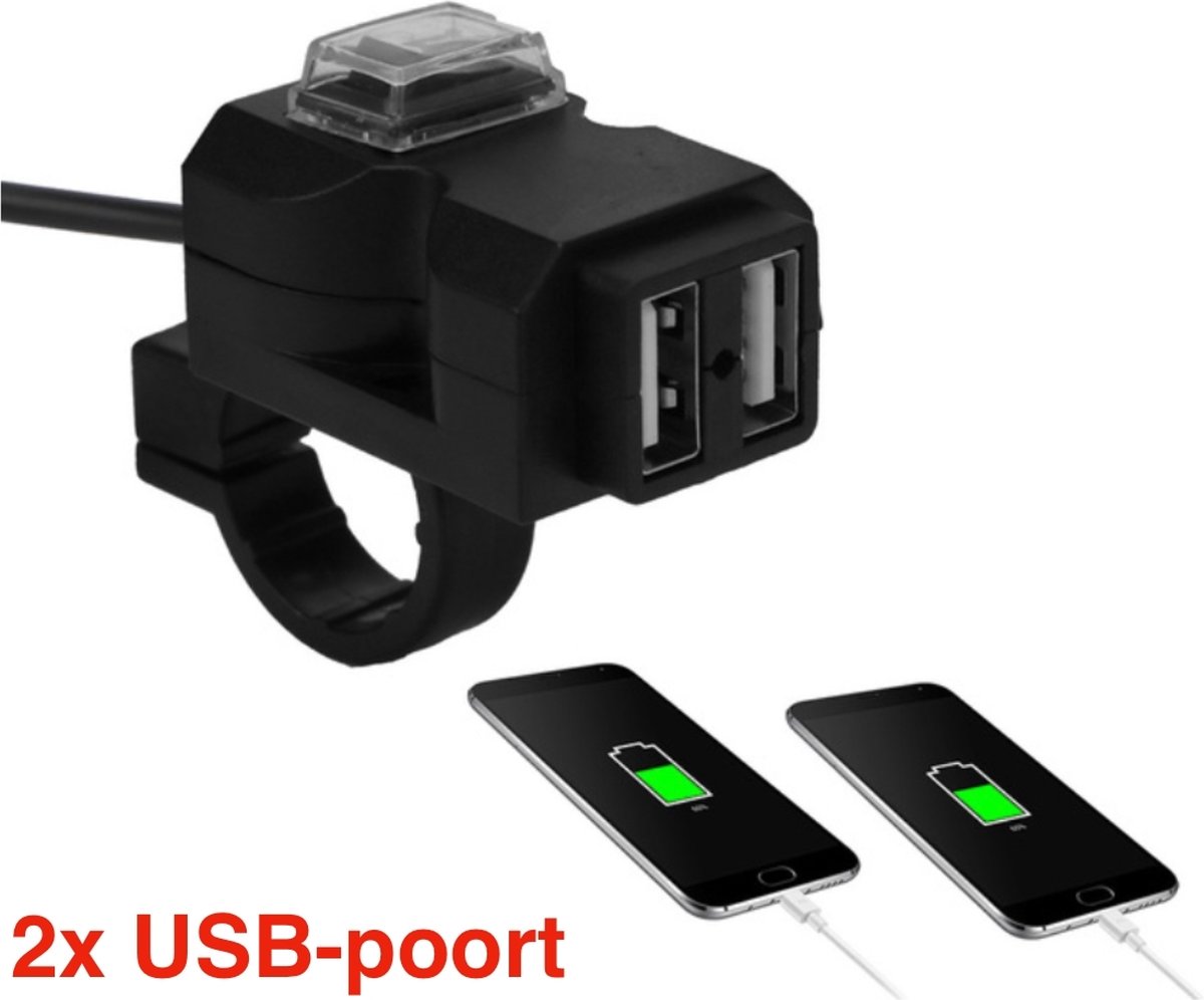 Prise USB double pour montage sur guidon - 5 V - 3.1 A