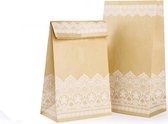 50 Stuks - Vintage Papieren Geschenk Zakjes - Cadeau Zakjes met Patroon - Kraft Papier Uitdeel Zakjes -Geschikt voor Snoep, Koekjes, Speelgoed - 24x13x8cm - Bruin