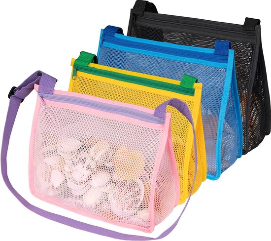 4 pièces jouets de sable enfants sacs en filet sac de plage sac de plage jouets de sable enfants sac en filet sac de plage en maille, 2 Standard + 2 grands, couleur unie
