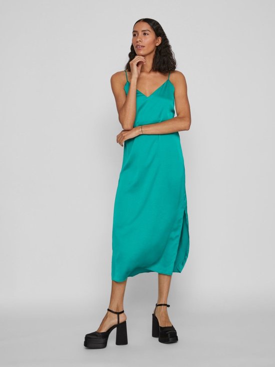 Vila Viellette Top Donna Satinato Manica Corta - Giromanica Sceso, Girocollo, Vestibilità Normale - Verde Invernale Taglia 46