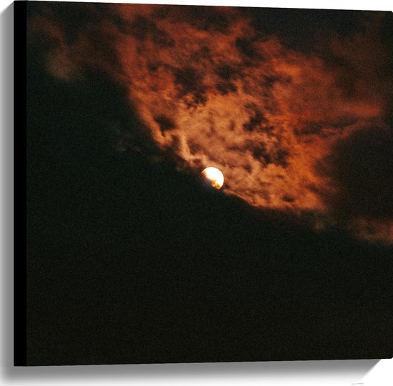 Canvas - Zon Verdwijnend achter Donker Wolkenveld - 60x60 cm Foto op Canvas Schilderij (Wanddecoratie op Canvas)