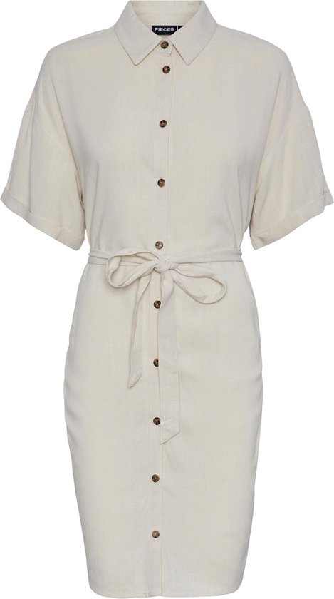 Pieces Jurk Pcvinsty Ss Linen Shirt Dress Noos 17132920 Birch Dames Maat - L