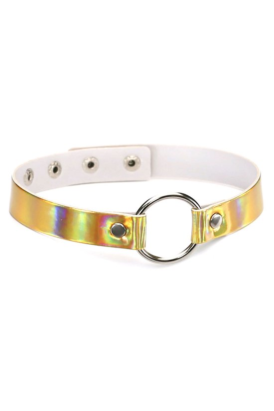 KIMU Choker Goud Holografisch Ring - Iridescent Collar Ketting Sexy Festival