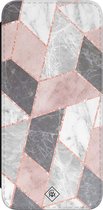 Casimoda® bookcase - Geschikt voor Samsung Galaxy S21 FE - Hoesje met pasjeshouder - Stone grid marmer / Abstract marble - Roze - Kunstleer