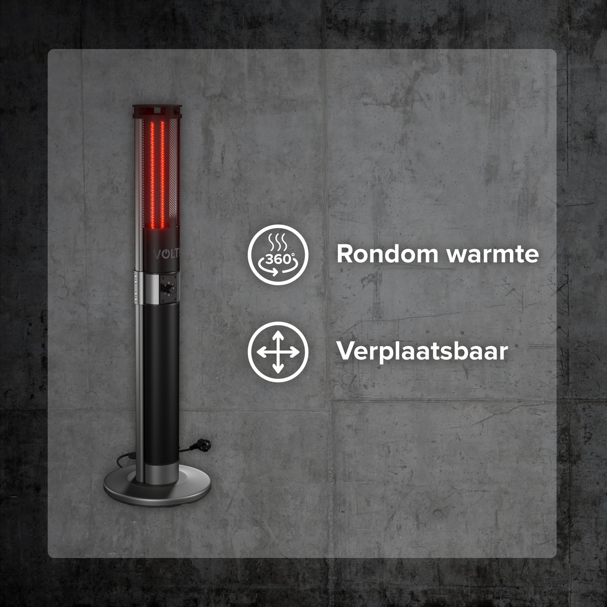 VOLT I-Red Infrarood Heater Staand - Terrasverwarmer - 140cm Hoog - Straalkachel - Elektrische kachel - Vrijstaand - 1000/2000W - Opruiming! – foto 6