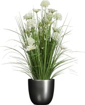 Kunstbloemen boeket wit - in pot antraciet grijs - keramiek - H70 cm
