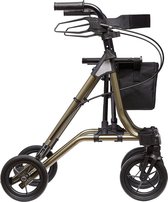 Mara Rollator - Léger - Sangle dorsale - Sac - Pliable - Pratique - Siège et dossier rembourrés - Zwart - Aluminium métallisé vert Reseda