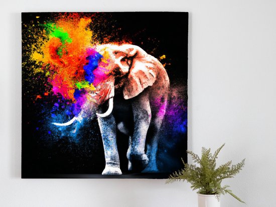 Elephant of Colorful Explosions kunst - 100x100 centimeter op Canvas | Foto op Canvas - wanddecoratie