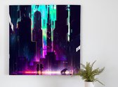 The Cyber city drip drop kunst - 100x100 centimeter op Canvas | Foto op Canvas - wanddecoratie